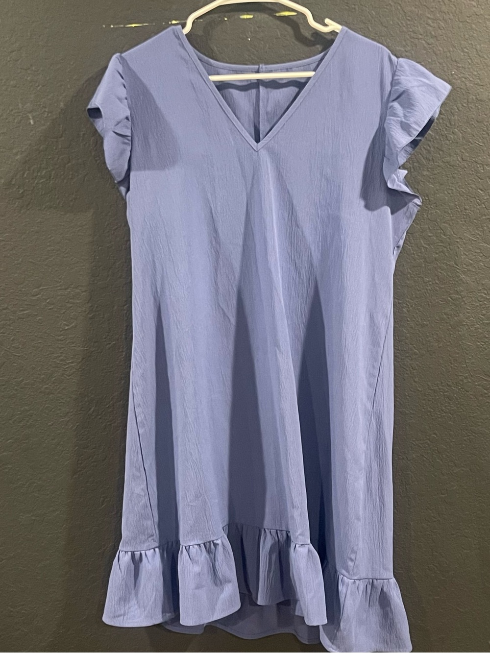 SHEIN Light Lavender V-Neck Ruffle Hem Mini Dress